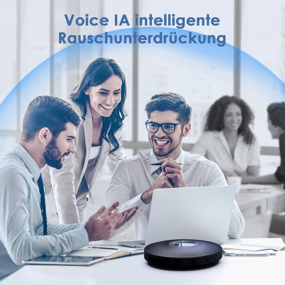 eMeet M2 Max Bluetooth conferentieluidspreker met 4 AI-microfoons, voor 10-15 personen, full duplex oproep, conferentiemicrofoon met AUX, dongle, plug & play, voor Skype, zoom enz.