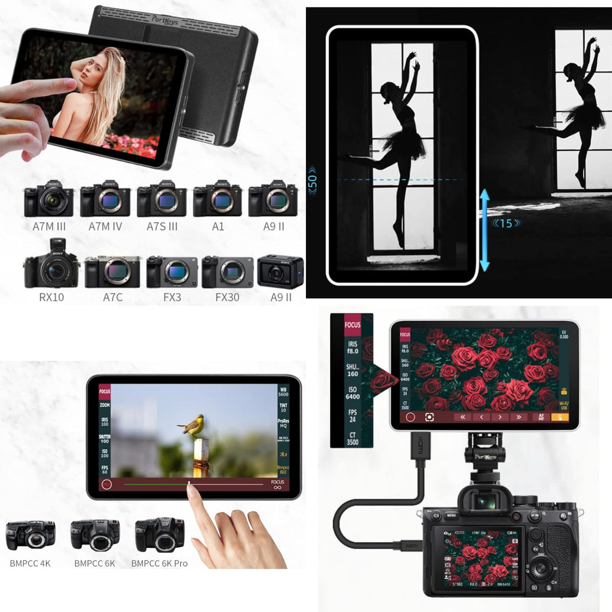 7 inch touchscreen monitor – Cameramonitor, videomonitor, field monitor, monitor voor camera – 1000 nits daglichthelderheid – 10 bit Full HD 1920 x 1080