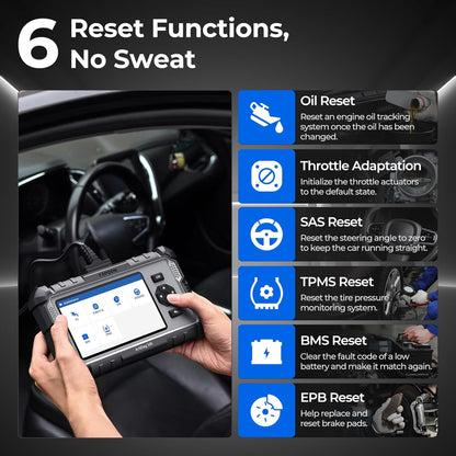 TOPDON OBD2 diagnoseapparaat auto AD500, 4 systeemdiagnoses voor ABS SRS motor en transmissie, 6 servicefuncties voor olie, BMS, SAS, DPF, TPMS en smoorklep regelen, gratis levenslange upgrade