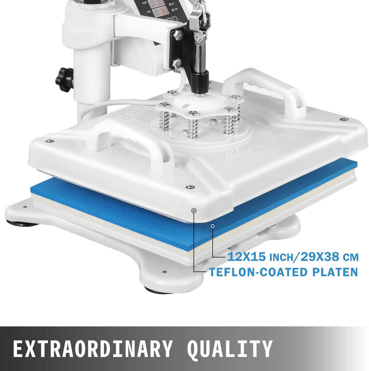 VEVOR Transferpers, 29 x 38 cm, hittepers, 5-in-1, hittepers met nauwkeurige digitale timer en temperatuurregeling, 360 graden, witte hittepersmachine voor schoenen, T-shirts, bekers