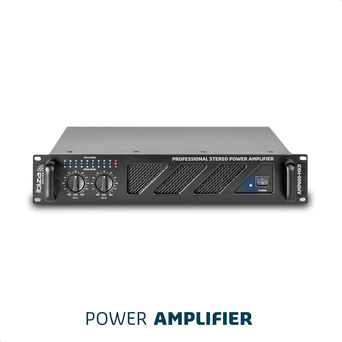 Ibiza - AMP600-MKII - Professionele PA-versterker 2x480W met RCA/Jack ingangen en Speakon/Born uitgangen - 19" Rekbaar - Zwart