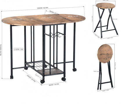 Dining Table with 4 Chairs, Small Kitchen Table, Foldable, Small Space with 4 Folding Chairs with Storage for Restaurant, Patio, Balcony, Garden (Rustic Brown)