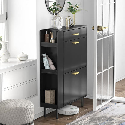 Schoenenkast – Schoenrek – Schoen opberger – Schoenenhouder – Schoenmeubel – Met Verstelbare Vakverdelers – Ruimtebesparend Ontwerp 75x24x105 cm – Rustiek Wit