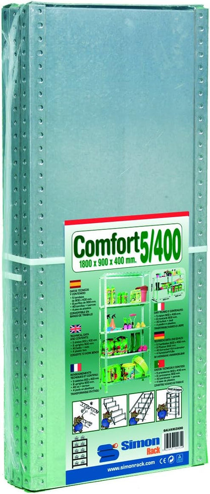 Simon Rack Stellingkast Metaal, 2000x1100x400 mm, Buigpunt 90, 5 Verstelbare Niveaus, Metalen Planken, Robuust Opslagrek voor Garage, Kelder en Werkplaats, Grijs – Simon Classic