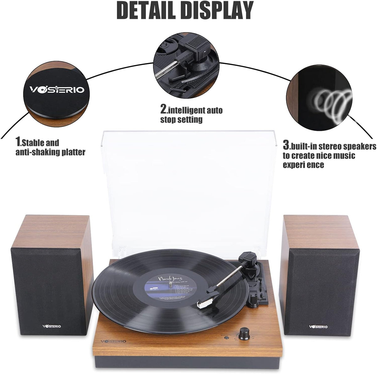 Vinyl Platenspeler – Bluetooth Platenspeler – Draaitafel – LP Speler – Grammofoon – Walnootafwerking – 2 Externe HiFi Stereoluidsprekers Van 15 W