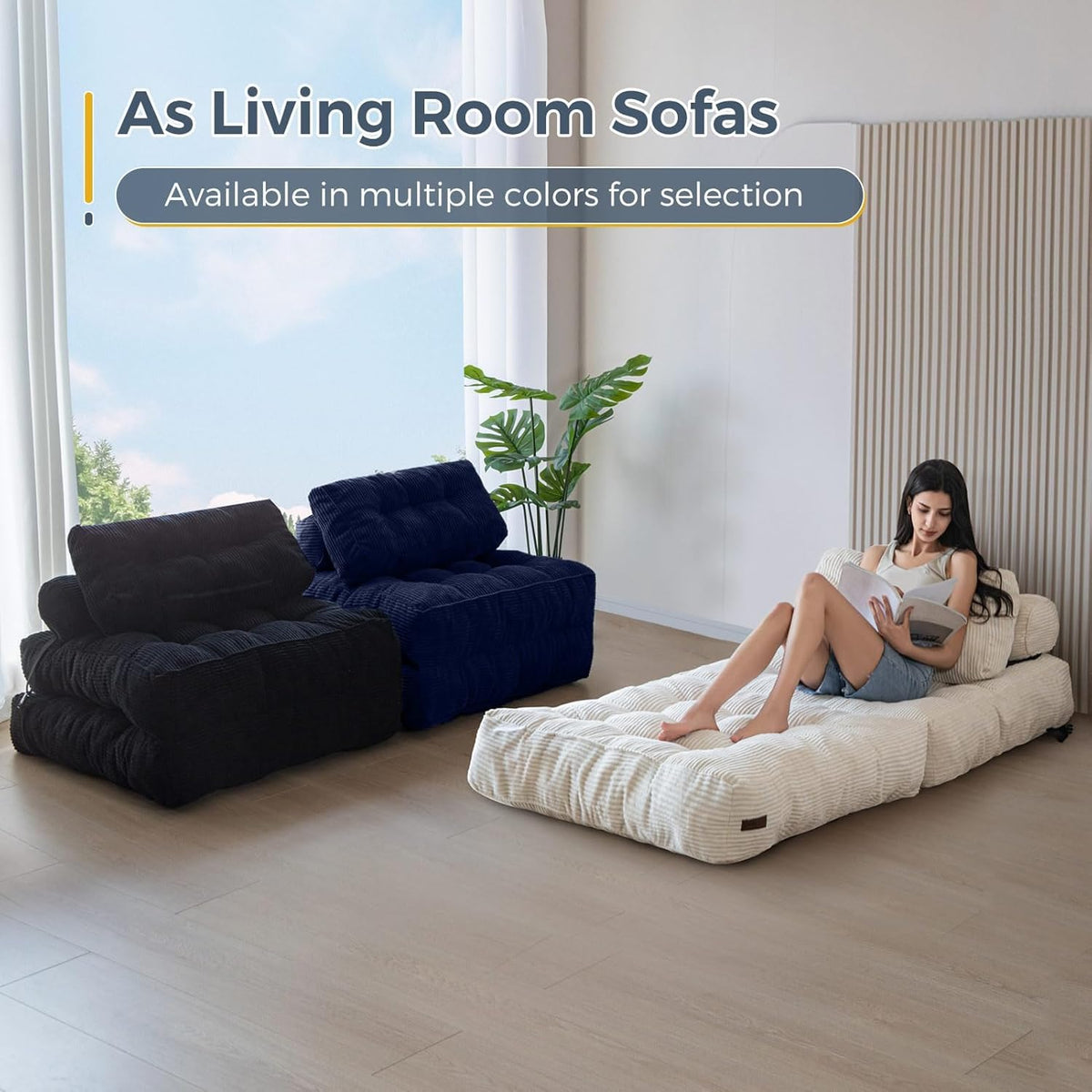 MAXYOYO Folding Sofa Bed, Convertible Sleeping Chair with Pillow, Mattress with Back Support, Portable Chair Bed, Comfortable Lounge, for Living Room, Bedroom, Navy Blue