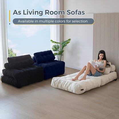 MAXYOYO Folding Sofa Bed, Convertible Sleeping Chair with Pillow, Mattress with Back Support, Portable Chair Bed, Comfortable Lounge, for Living Room, Bedroom, Navy Blue
