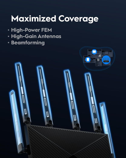 Cudy Tri-Band WiFi 7 BE11000 Router, 6-Stream 10 Gbps, 4 × 2.5G-poorten, tot 11000Mbps, VPN-server en client, Cudy APP en Mesh, 6 × High-gain Antennes, WR11000