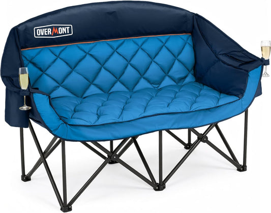 Overmont Extra grote dubbele campingstoel - 2-persoons comfortabele bankstoel Loveseat voor volwassenen - zware gazonstoelen met koeltas en wijnrekken - ondersteuning 800 lbs