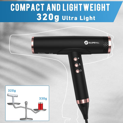 Ionen Föhn Mat Zwart – Haardroger – Reisföhn – Salonföhn – Föhn Met Diffuser – 2000 W Borstelloze Motor – 320 g Lichtgewicht