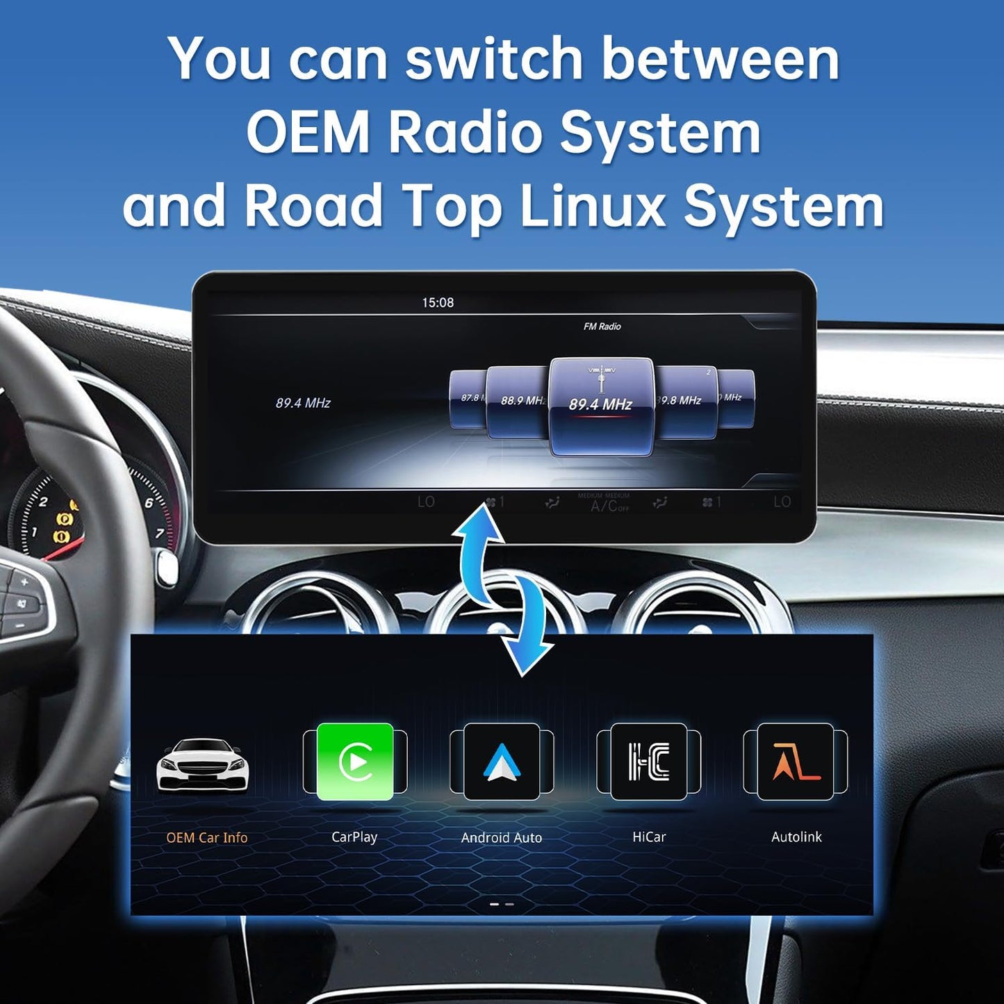 CarPlay Scherm – Auto Touchscreen – Multimedia Display – Infotainment Systeem – Navigatiepaneel – 12,3 Inch HD IPS Display – Draadloze CarPlay & Android Auto