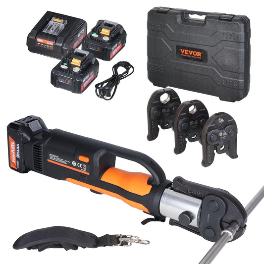 VEVOR Press tool and battery set, power tool for crimping pipes with jaws V15, V22, V28, 2 battery presses 18 V 4.0 Ah, quick charger and transport bag