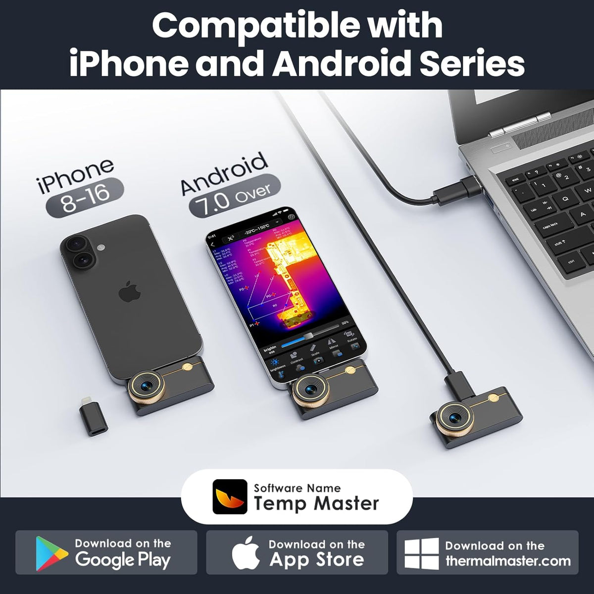 Warmtebeeldcamera P3 voor iPhone en Android Infrarood Camera Instelbare Lens Super IR Resolutie 512 x 384, -20 ℃-600 ℃ warmtebeeldcamera voor PCB-inspectie