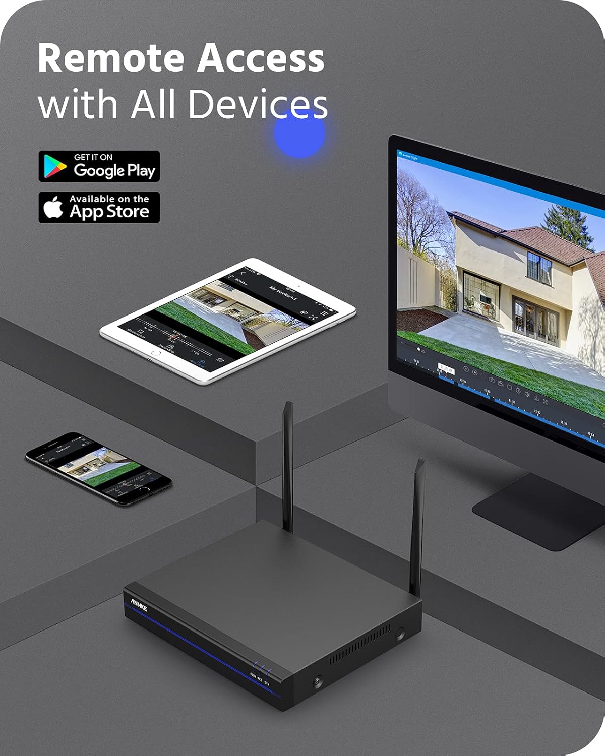 ANNKE 3MP draadloze bewakingscamera set voor buiten, 8CH 5MP NVR met 4 stuks 3MP wifi-camera's videobewakingsset met 1TB harde schijf ondersteunt audio-opname, IP66 weerbestendig, compatibel met Alexa
