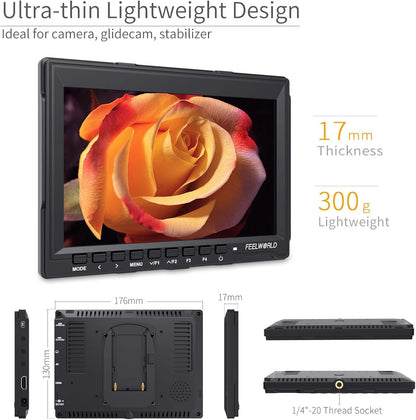 FEELWORLD FW759 7 Inch DSLR Camera Monitor with 1280x800 IPS,4 HDMI Inputs/Outputs,Video Peaking Focus Assist,178° Wide Angle - QUORE
