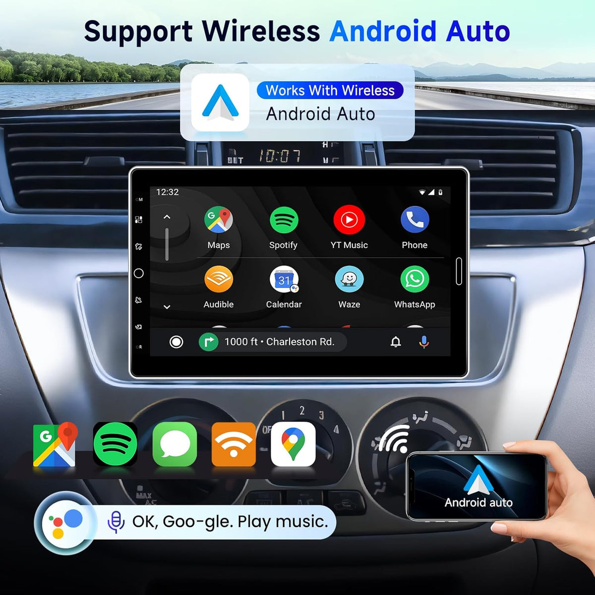 1-DIN Autoradio – Auto Stereo – Multimedia Speler – Radio Ontvanger – Navigatie Systeem – Draadloze CarPlay & Android Auto – 10,1-inch Draaibaar IPS-Touchscreen