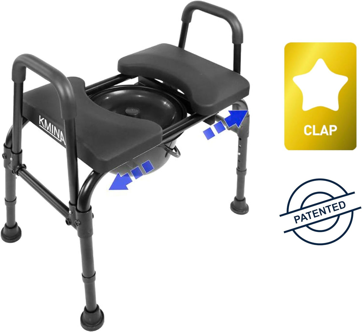 KMINA - Handicap Toiletstoel voor Ouderen met Verstelbare Zitting (180 kg), Stevige Toiletcommode voor Senioren in Hoogte Verstelbaar, 3 in 1 Toiletstoel met Emmer, Toiletcommode - Made in Europe