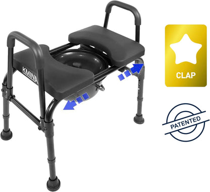 KMINA - Handicap Toiletstoel voor Ouderen met Verstelbare Zitting (180 kg), Stevige Toiletcommode voor Senioren in Hoogte Verstelbaar, 3 in 1 Toiletstoel met Emmer, Toiletcommode - Made in Europe