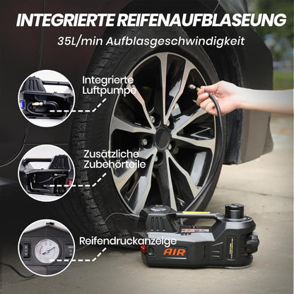ROGTZ 5T Elektrische Hydraulische Autokrik – 4-in-1 Multifunctioneel Autokrik-Set met geïntegreerde luchtpomp, LED-licht en bandenspanningsmeter, ideaal voor SUV, PKW & LKW