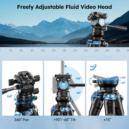 Mini Videostatief – Statief – Tafelstatief – Camerastatief – Reisstatief – Koolstofvezel – Nivelleringsbasis 15° – 360° Panorama Fluid Head