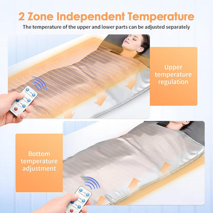 Aomdom Infrared Sauna Blanket, 2 Zones, Far Infrared Sauna Blanket, Professional, Portable Thermal Blanket for Infrared Therapy Far Home Spa for Detox, Fitness, Beauty, Silver - QUORE