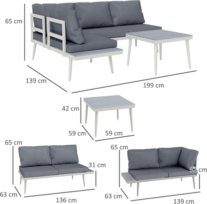 Outsunny Gartenmöbel Set 4 Persons wetterfest Balkonmöbel-Set mit 2er Sofa, Kissen Beistelltisch Stahl Outdoor Sitzgruppe Terrassenmöbel Gartengarnitur Gartenlounge für Garten Terrasse Grau