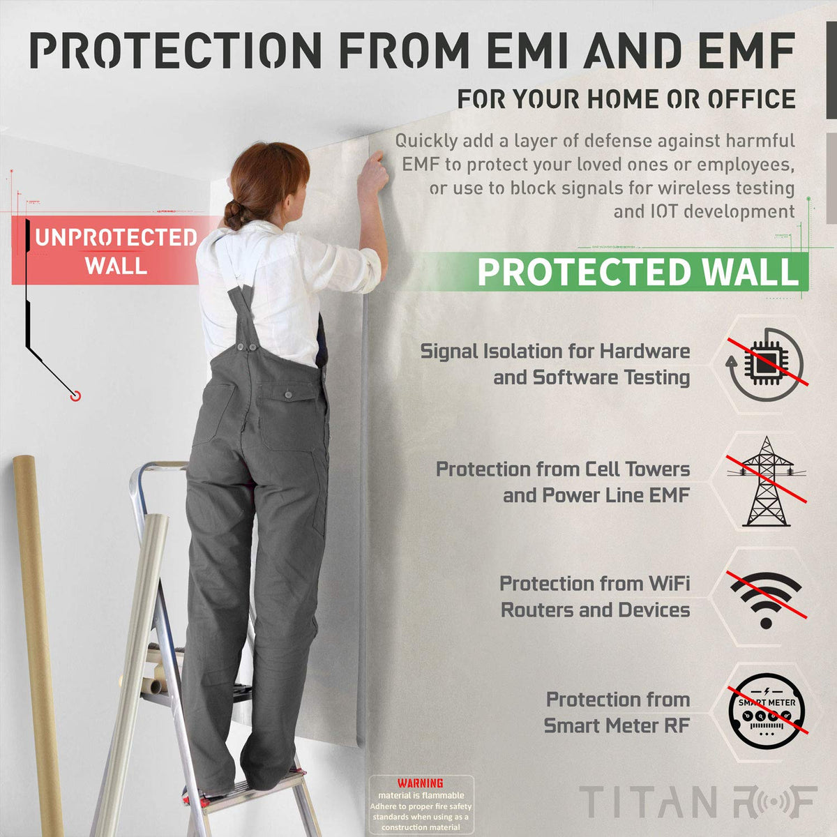 TitanRF Faraday Fabric - Pro Construction Kit - Military Grade Fabric Blocks RF Signals (WiFi, Cell, Bluetooth, etc.) - 44in Width x 18ft Length (1.1m x 5.5m) + Free 20ft Conductive Tape