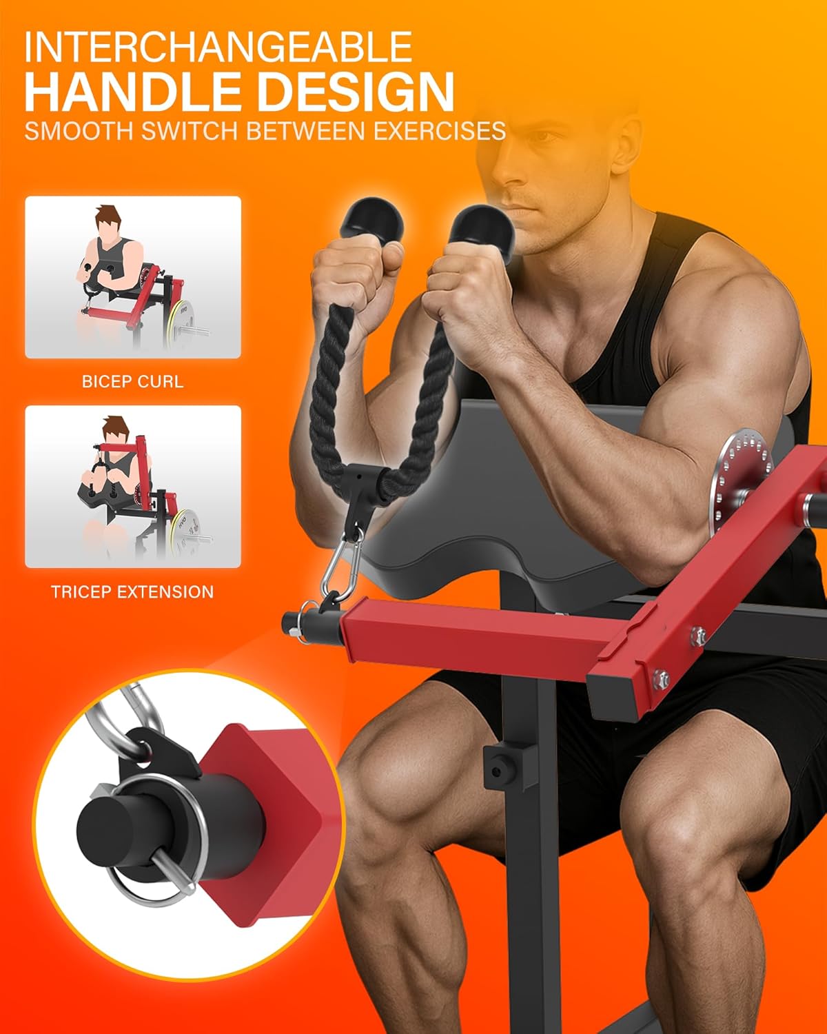 HVO Biceps en Triceps bank: 2-in-1 Verstelbaar Trainingsapparaat voor Biceps Curls en Triceps Extensions – Preacher Curl Bank voor Thuis – Rood