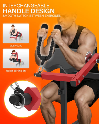 HVO Biceps en Triceps bank: 2-in-1 Verstelbaar Trainingsapparaat voor Biceps Curls en Triceps Extensions – Preacher Curl Bank voor Thuis – Rood