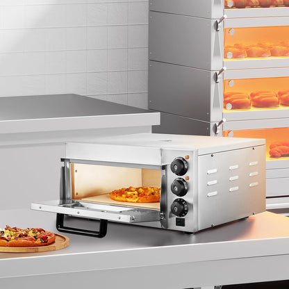 VEVOR Elektrische pizzaoven, 14 inch, elektrische pizzaoven van roestvrij staal met pizzasteen, multifunctionele pizzaoven voor binnen, restaurant, koken, thuis, keuken
