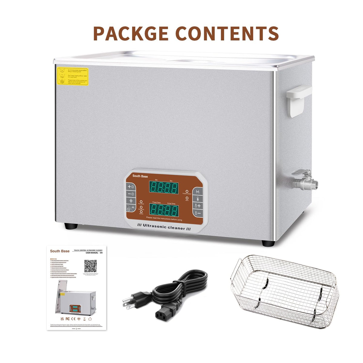 SOUTH BASE 37L Ultrasoonreiniger met Reinigingsmandje, Timer & Verwarming, 720W Aanraakbediening Ultrasoon reinigingsapparaat voor het Reinigen van Wapens, Sieraden, Brillen, Kettingen