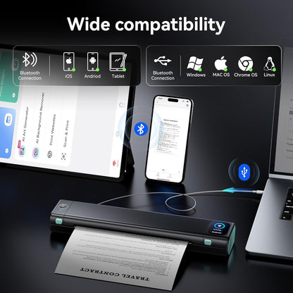 Phomemo M08D Touch Screen Portable Thermal Printer A4 Bluetooth Wireless Compatible with iOS Android Printer Without Ink for Travel Business - QUORE