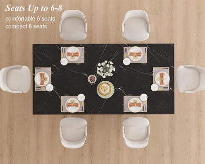 HSH Zwarte Faux Marmeren Eettafel, 63" Moderne Eettafel voor 6 Personen, Boerderij Rechthoekige Keuken Tafel voor Woonkamer, Lange Houten Eetkamer Tafel met Sterk Sokkel, Zwart Marmer, 63"