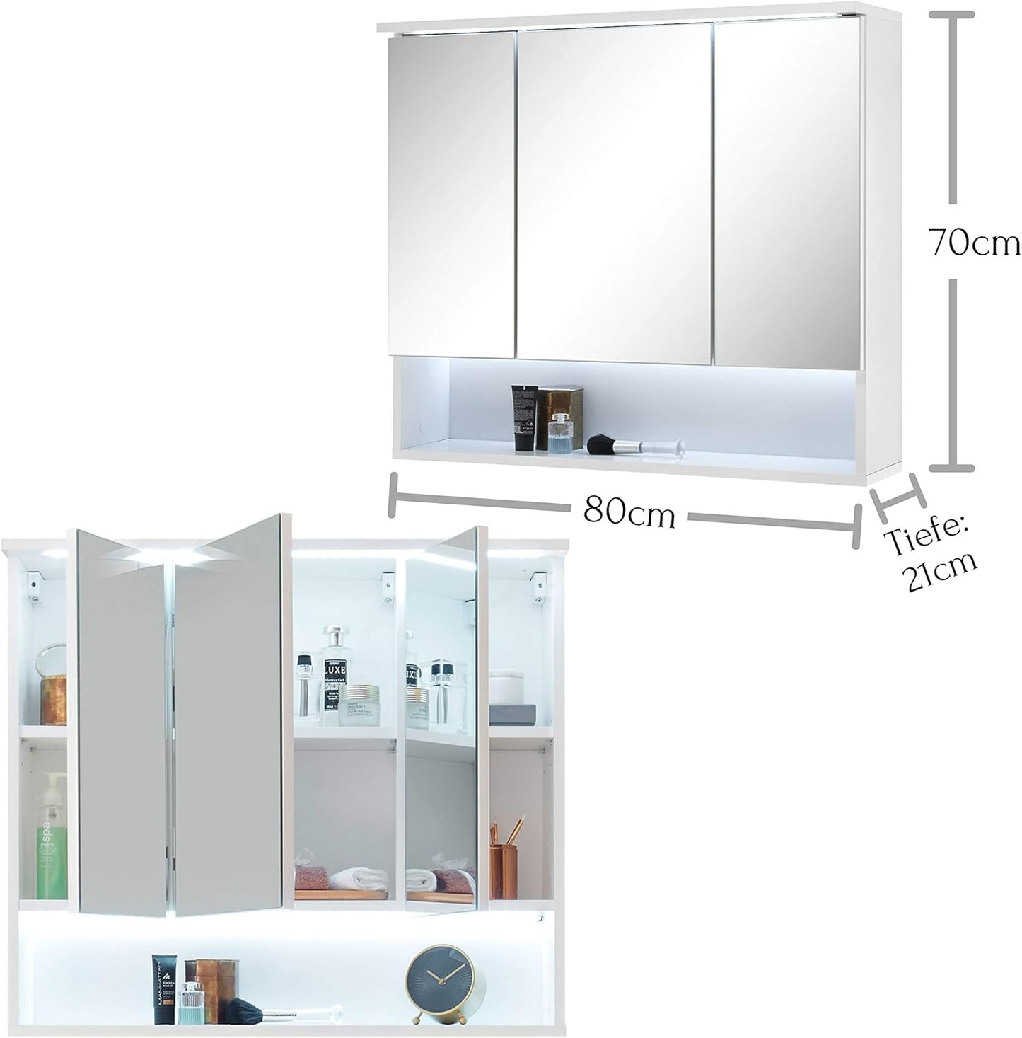 Badkamerspiegel – Spiegelkast – Wandspiegel – Badkamermeubel – Spiegelkast Met LED-verlichting – Ruime Opbergruimte – Modern Wit Design