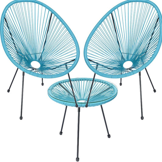 Shally Dogan Freddy Tuinmeubelset van polyrotan, 2 stoelen met tafel, 2 eistoelen, 1 tuintafel, woonkamer, terras, restaurant, bistro, bar (lichtblauw)