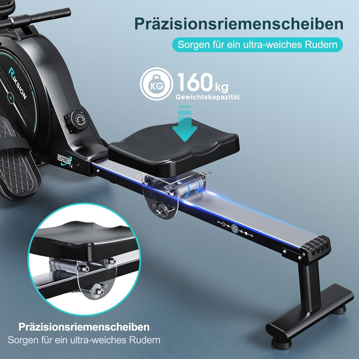 [2026 Test version] Rudergerät für Zuhause mit Magnet-Fitnesstrainer,Rudergerät 16 Stufen Widerstand,Indoor-Gerät für das Home-Gym, Cardio-Trainingsgerät, 160 kg Kapazität mit LCD-Monitor - QUORE