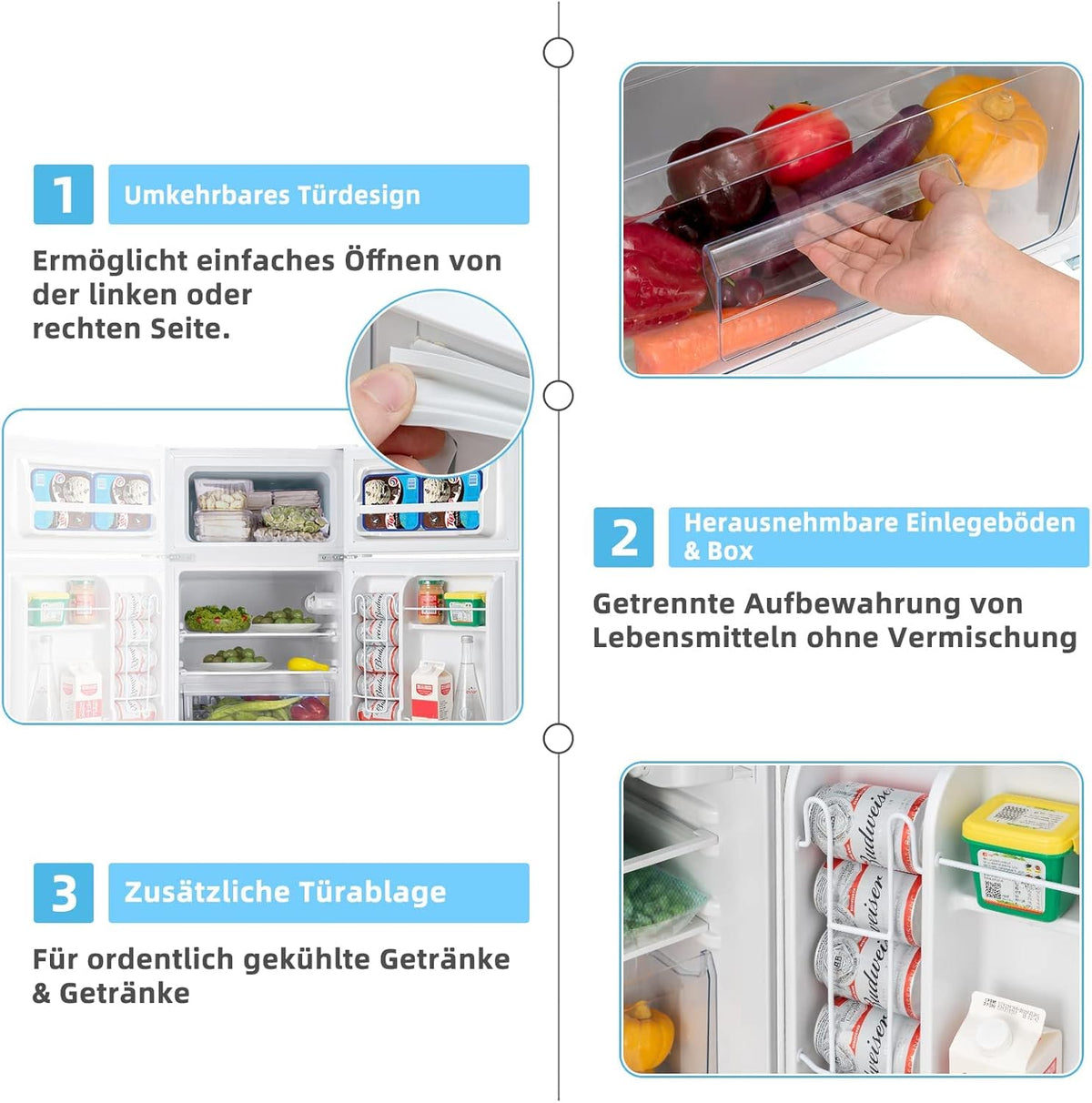 FANTASK 90 l refrigerator with 27 l freezer compartment, fridge-freezer, standalone refrigerator, freezer, mini fridge (white) [energy class E] - QUORE
