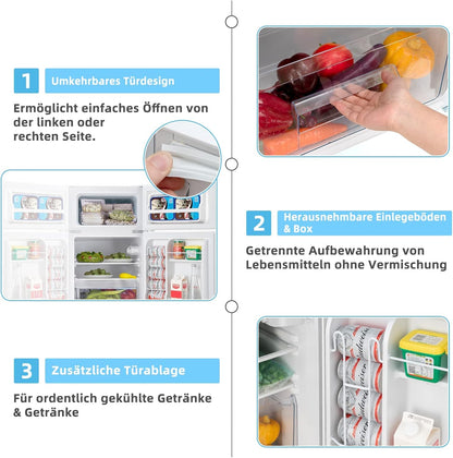 FANTASK 90 l refrigerator with 27 l freezer compartment, fridge-freezer, standalone refrigerator, freezer, mini fridge (white) [energy class E] - QUORE