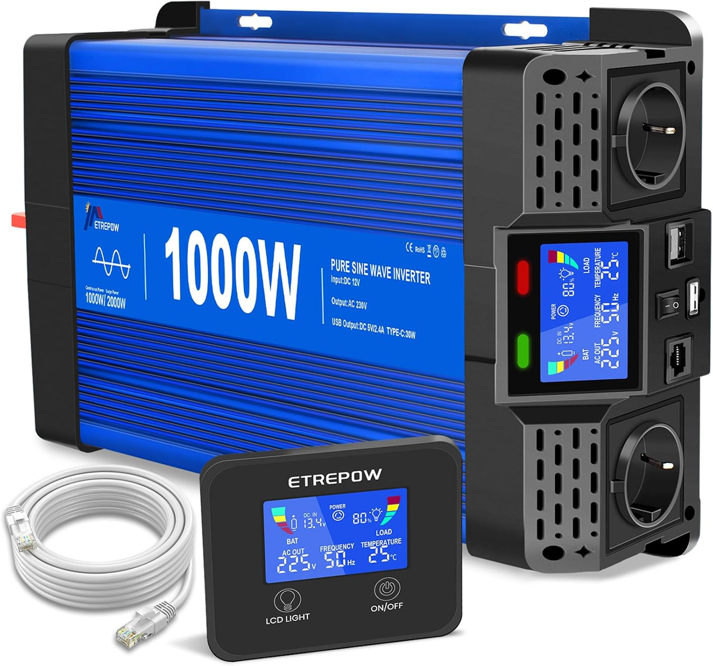 Omvormer 12v naar 230v Zuivere Sinus 1000W Spanningsomvormer 12v 230v Stroomomvormers 12v-220v Auto Omvormer