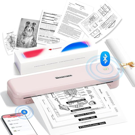 Phomemo M834 Thermal Printer A4, Portable Printer Supports A4 Thermal Paper for Office, School, Home, Business, On the Go Mobile Printer Compatible with Android and iOS, Pink - QUORE