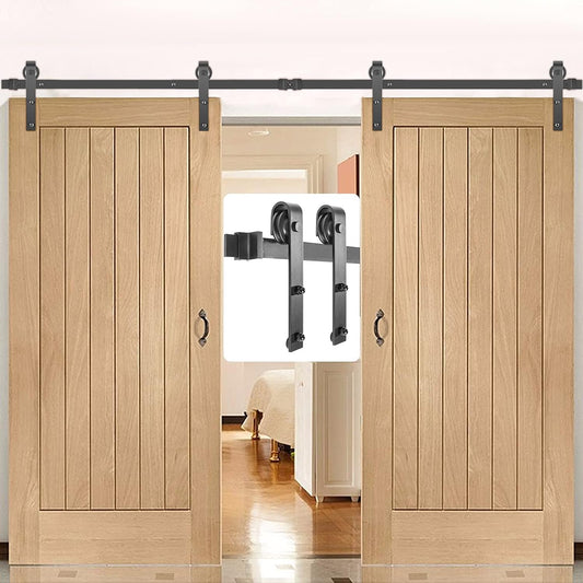 VEVOR Schuifdeursysteem, 335 cm, schuifdeurbeslag, koolstofstaal, looprails, set, 150 kg draagvermogen, deurgeleiding, geschikt voor deurbreedte van 167 cm, beslag voor dubbele deuren
