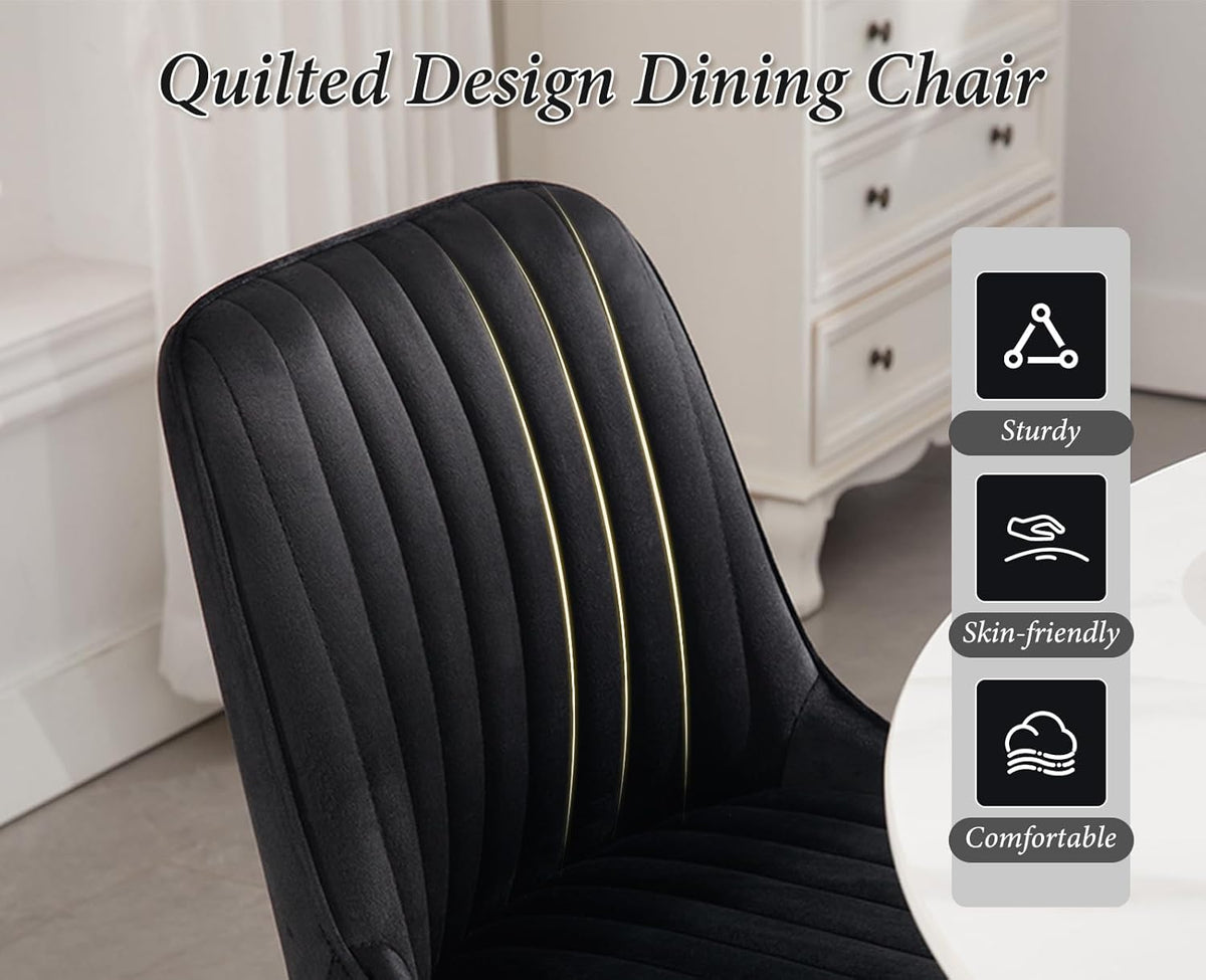Fluwelen Stoelen – Eetkamerstoelen – Bureaustoelen – Accentstoelen – Armloze Stoelen – Set Van 2 Zwarte Velvet Stoelen – 12 Cm Dik Hoogwaardig Schuim – Stevig Metalen Frame - QUORE