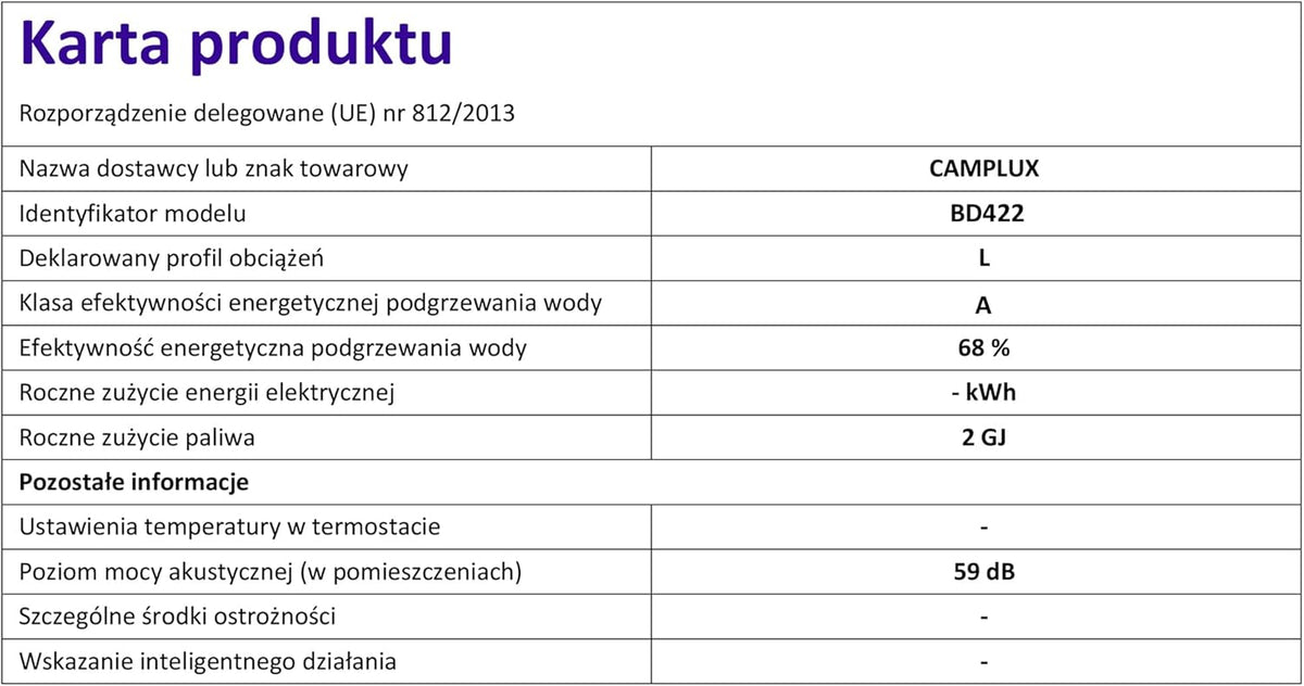 CAMPLUX 16 L Gas Boiler Tankless, Butaan (28-30 mbar)/ Propaan (37 mbar), 32 kW, BD422