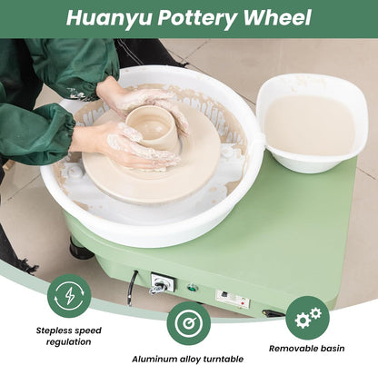 Huanyu Pottery Wheel Ceramic Machine 10 inch with Foot Pedal, Electric Pottery Machine with Detachable Basin for Pottery Studio/Home Pottery DIY/Pottery Training School Christmas - QUORE