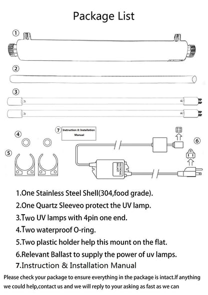 16 W UV-waterdesinfectiesysteem van roestvrij staal 304 UV-sterilisator, 2GPM ultraviolet licht waterfilter, LED & geluidsballast alarmerend, voeg extra 1 stuk UV-lamp toe