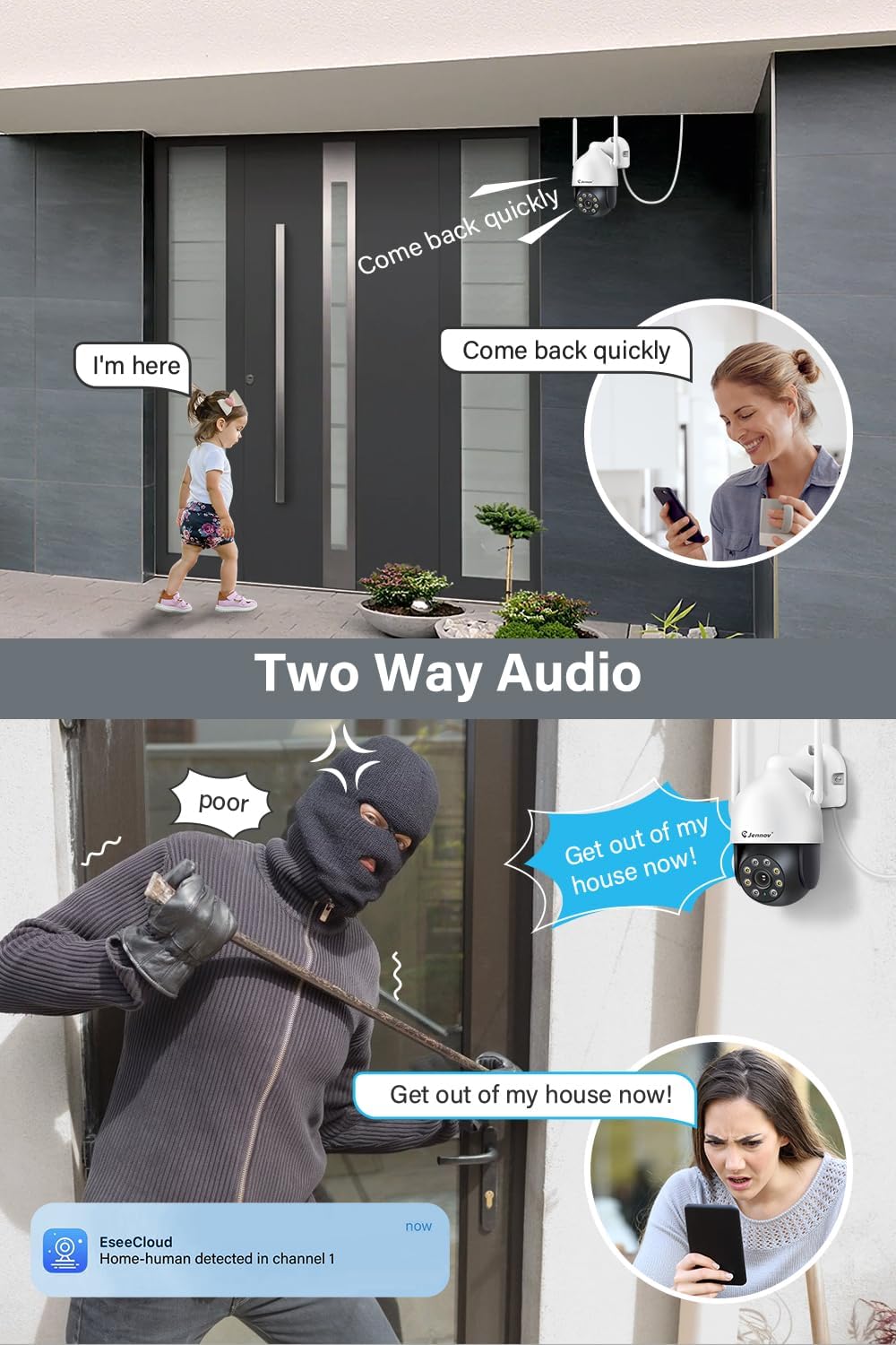 Jennov 5MP Draadloos Beveiligingscamerasysteem, 10CH NVR CCTV Camerasysteem met 1TB HDD, 4 Stuks PTZ Camera, Persoonsdetectie, Kleuren-nachtzicht, Automatisch Volgen, Tweeweg-audio