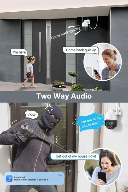Jennov 5MP Draadloos Beveiligingscamerasysteem, 10CH NVR CCTV Camerasysteem met 1TB HDD, 4 Stuks PTZ Camera, Persoonsdetectie, Kleuren-nachtzicht, Automatisch Volgen, Tweeweg-audio