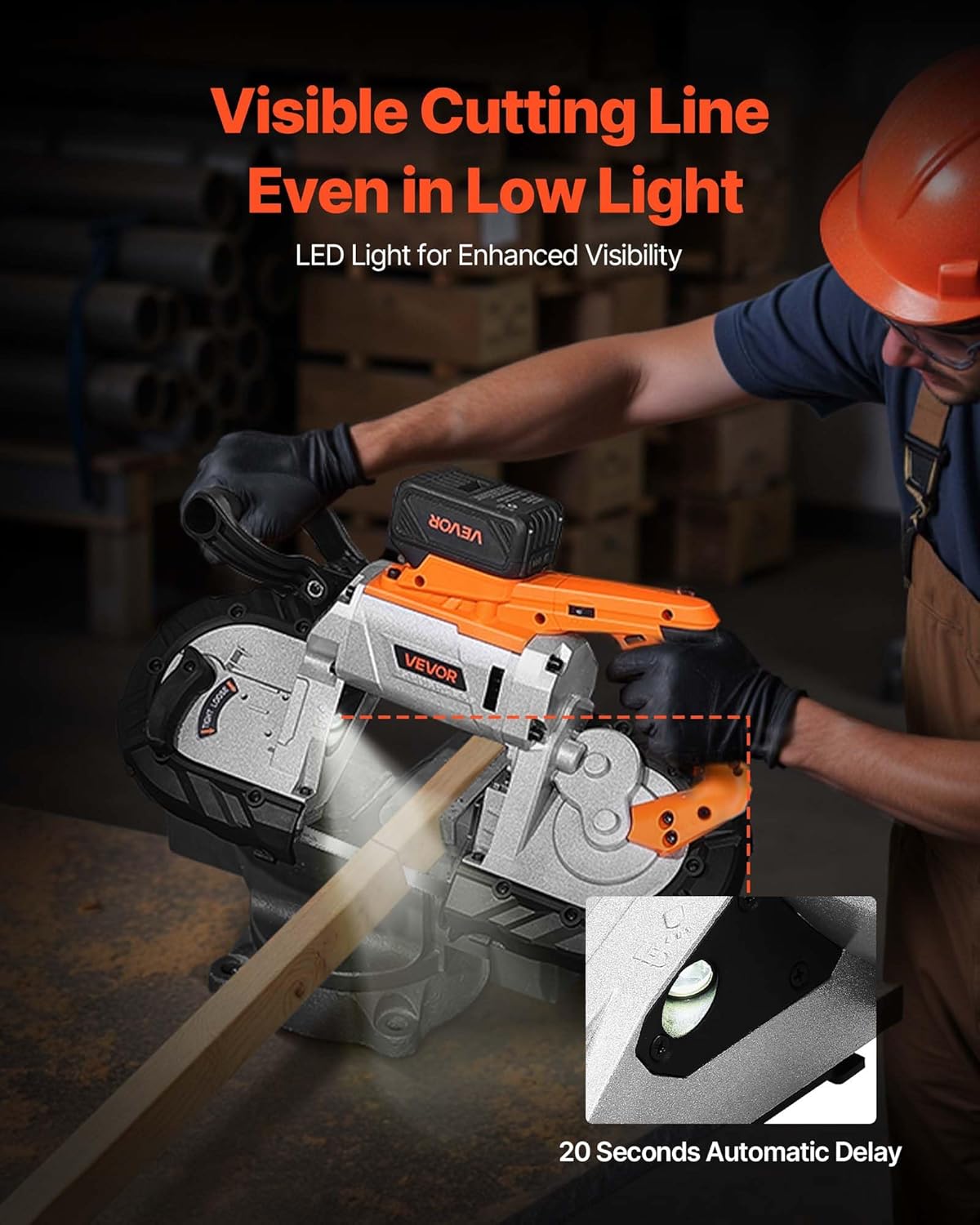 VEVOR 20 V accu-bandzaag, 127 x 115 mm zaagdiepte, metalen bandzaag met borstelloze motor, 4000 mAh-accu en oplader, 0-120 m/min variabel toerental, voor het zagen van metaal en hout