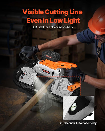 VEVOR 20 V accu-bandzaag, 127 x 115 mm zaagdiepte, metalen bandzaag met borstelloze motor, 4000 mAh-accu en oplader, 0-120 m/min variabel toerental, voor het zagen van metaal en hout