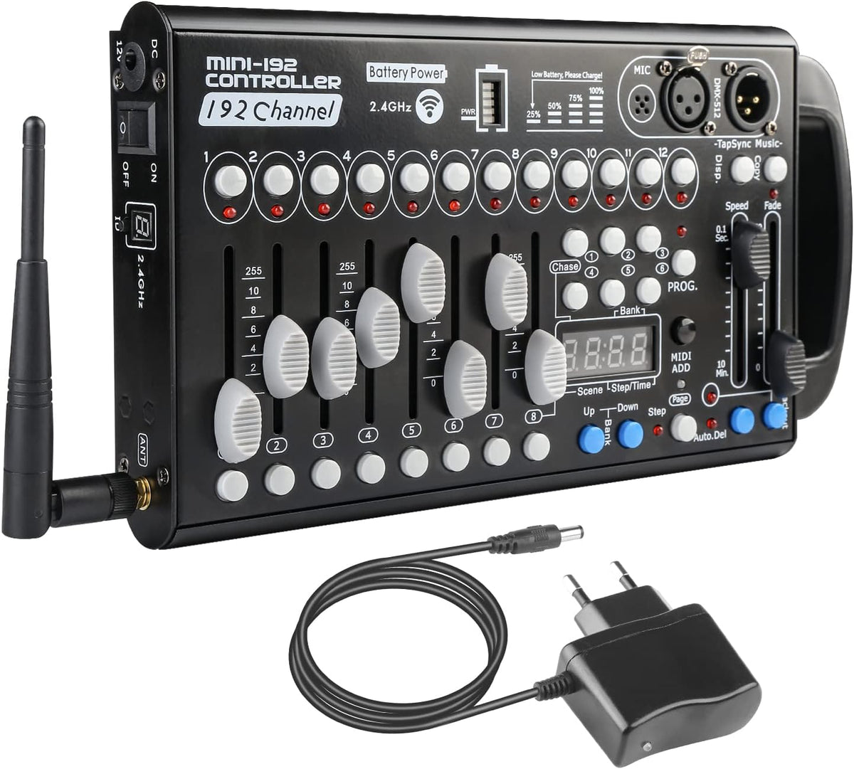 Draadloze DMX-Controller Met Batterij – DMX512-Console – Lichtmixer – Lichtsturing – Lichtboard – 192 Kanalen – 240 Scènes